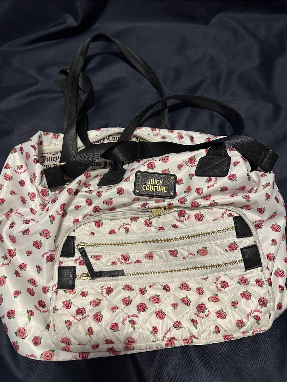 Juicy Couture White Floral Quilted Tote Bag